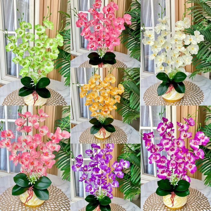 Bunga Hias Anggrek Bulan Kipas 4 Cabang Dekorasi Aksesoris - Putih