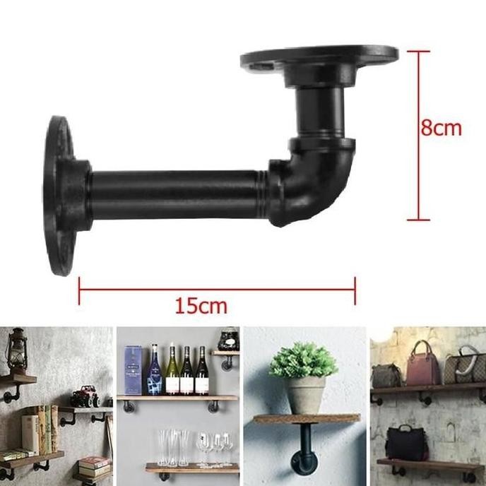 Retro Shelf Bracket Iron Industrial Dengan Flange Siku Rak Pipa Besi