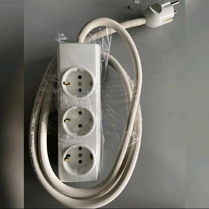 Promo Stop Kontak Broco 3 Lubang Rakit + Kabel Tunggal 2 Meter + Steker Colokan Set