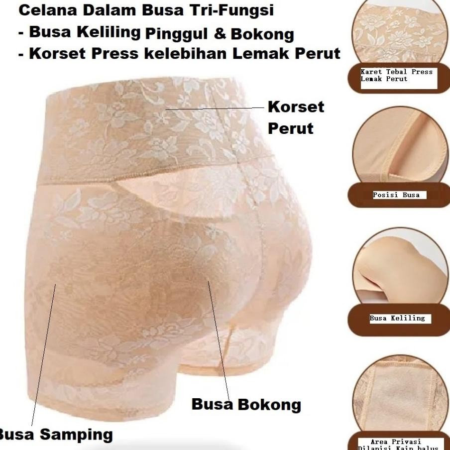 Celana Dalam Busa Keliling Bokong Pinggul Korset Perut Cd Busa Samping Pantat Korset Perut Boxer Dmc