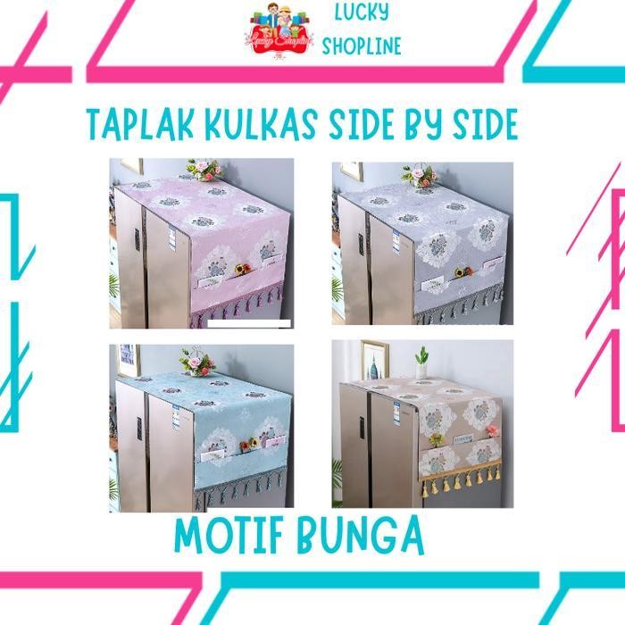 (Promo) Tutup Kulkas - Taplak Kulkas - Sarung Kulkas - Alas Kulkas - 2 Pintu Side By Side Bestseller