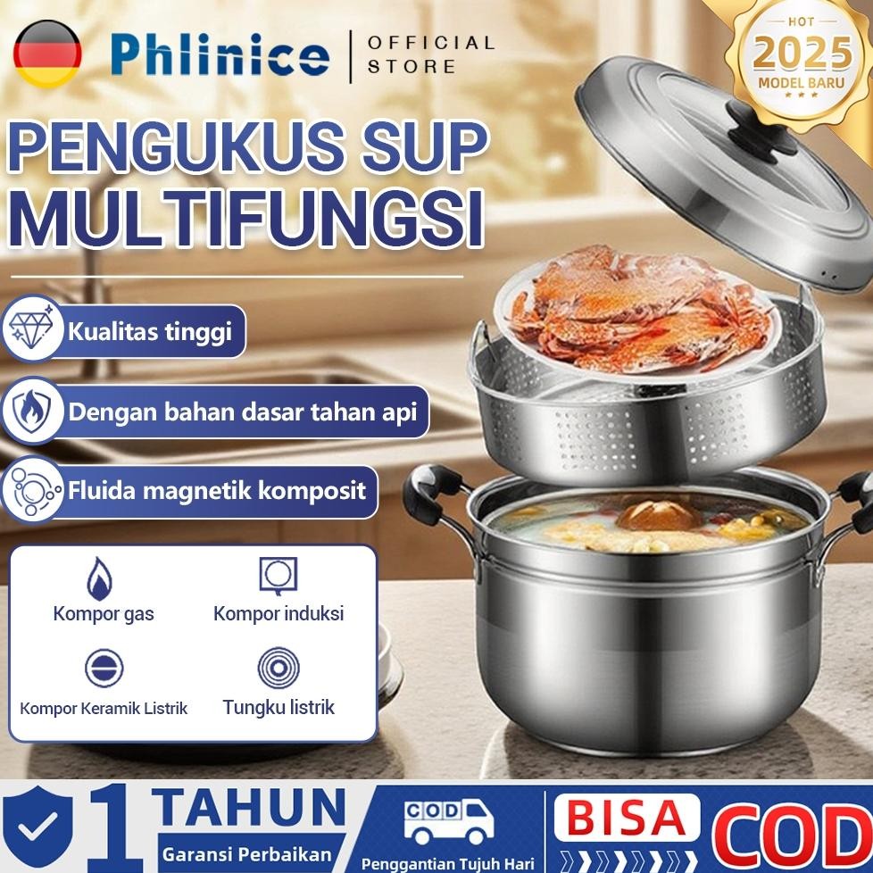 Omicko Panci kukus stainless steel berkualitas tinggi, panci kukus multifungsi, panci sup, panci nas
