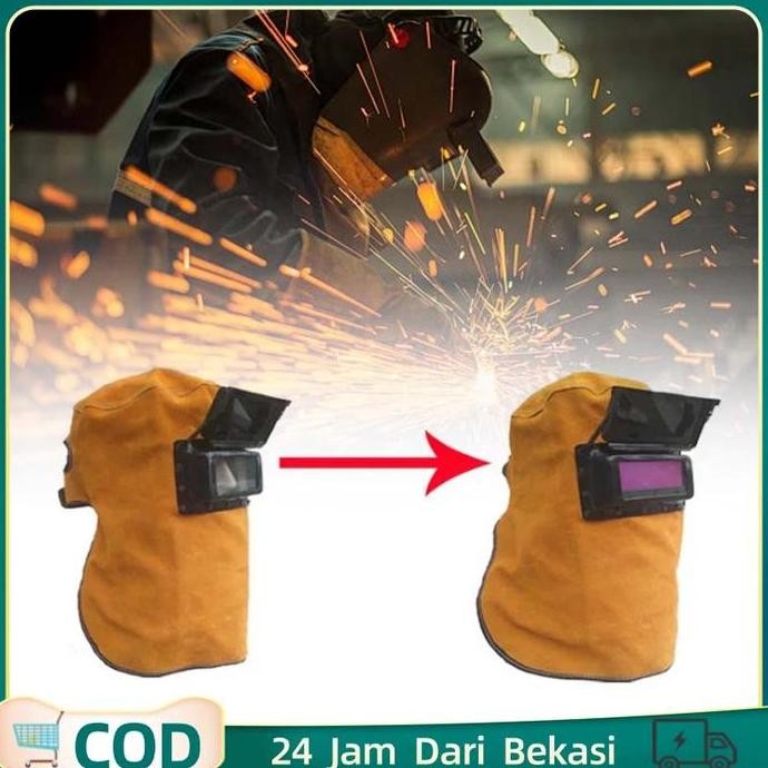Leather Welding Mask Kedok Las Otomatis Topeng Las Kulit Topeng Las Listrik Full Wajah Breathable Ka