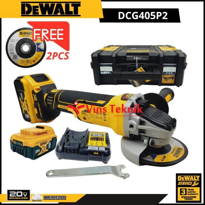 MESIN GERINDA BATERAI CORDLESS ANGLE GRINDER 4" DEWALT DCG405P2 DCG405