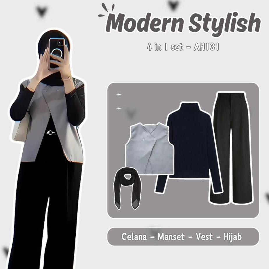 Iconix Outfit 4 In 1 Set Ah131 Ootd Korean Style One Set Baju Wanita Remaja Hijab Kekinian Setelan V