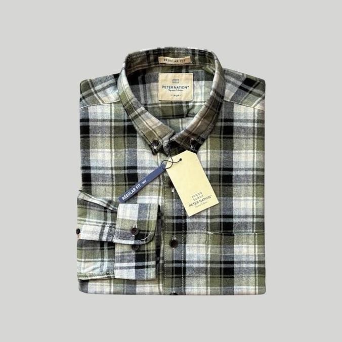 Kemeja Flanel Kerah Pria PETER NATION Panjang Regular Fit High Quality - Formal