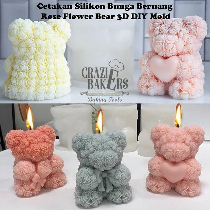 

(Diskon) Cetakan Silikon Candle Bear Rose Flower Beruang Bunga Mawar 3D Diy Mold Bestseller