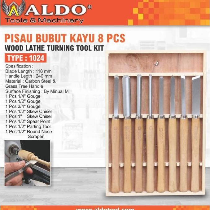 Alat Pahat Bubut Kayu / Pisau Bubut Kayu 8 Pcs Type : 1024 Merk Aldo Co