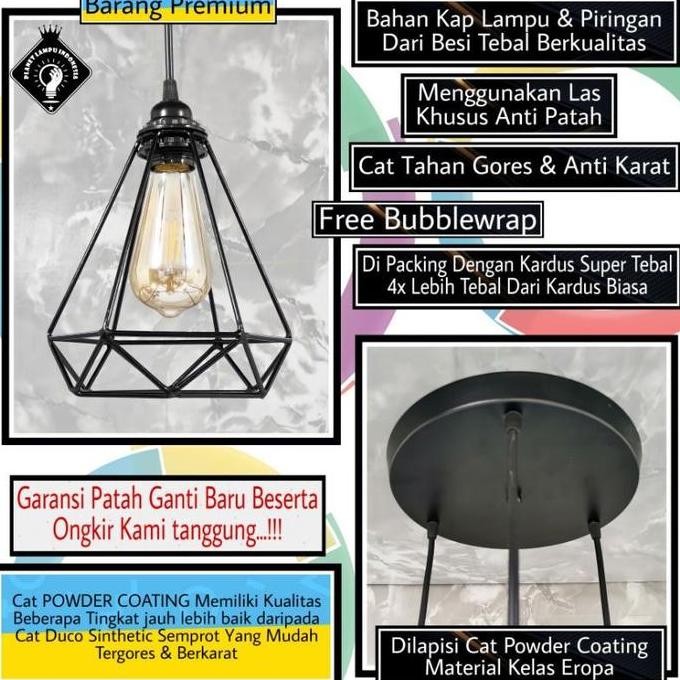 Lampu Gantung Vintage Diamond Retro Minimalis Kap Lampu Gantung Hias Cafe Klasik Hiasan Dekorasi Rua