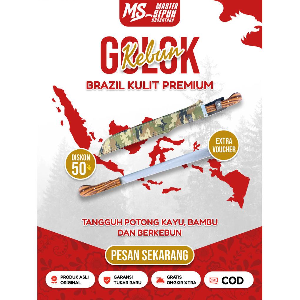 Perkakas Golok Panjang 50 cm Brazil Tramontina Sarung Kulit | Golok Kebun Berkebun Baja Sup9 | MSN