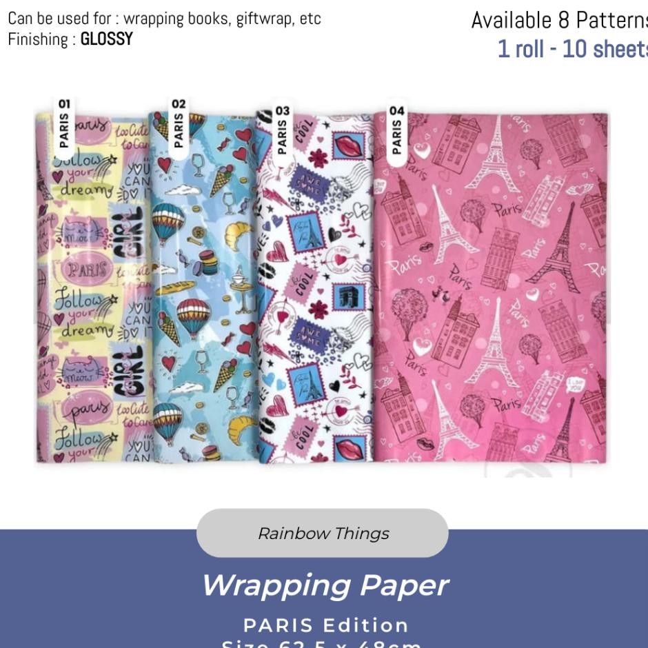 

10 Lbr Kertas Kado Anak Motif Paris Uk 62.5 X 48Cm