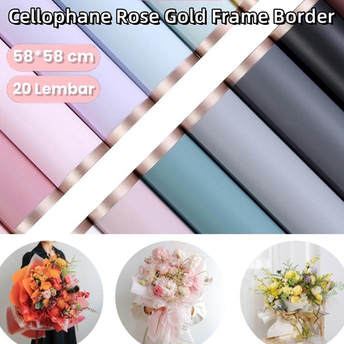 

Ready20Lembar Flower Wrapping R Varian List Gold Emas Kertas Buket Bunga Cellophane Flst Gold