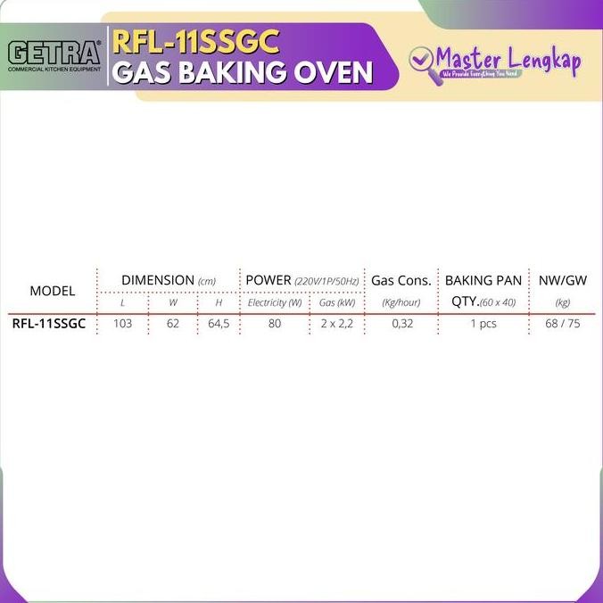 GETRA Gas Baking Oven RFL-11SSGC Stainless Steel 30-300°C Analog & Digital