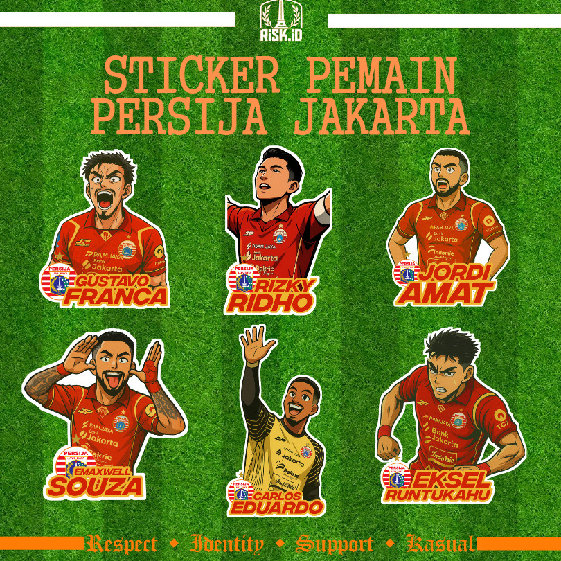 

Stiker Pemain Persija Jakarta Vinyl Glossy HD - Rizky Ridho, Jordi Amat, Emaxwell, Carlos Eduardo, eksel Runtukahu, Gustavo Franc