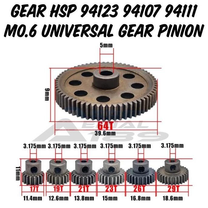 Set Pinion Gear Spur Hsp 17T 19T 21T 23T 26T 29T 64T Rc 1/10 Tamiya Kualitas Terbaik Harga Termurah