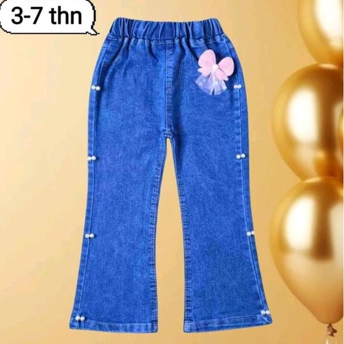 DE16 - Celana Cutbray Anak Perempuan Usia 3-7 Tahun Model Simple Terbaru Jeans Kulot Fashion Motif C