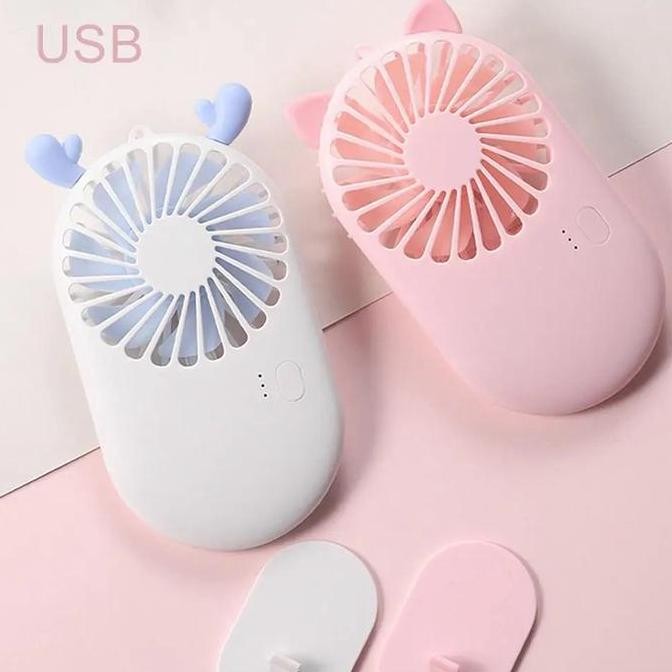 DV158 - TM Kipas Angin Portable 2 IN 1 Cute Pocket Mini Fan USB Cooling Fan Desktop Hand Held Mini R