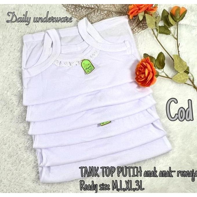 DE47 - Tank top putih anak -remaja, ada renda, size m,l,xl,3l, 1 set isi 6pcs Fashion Fashion