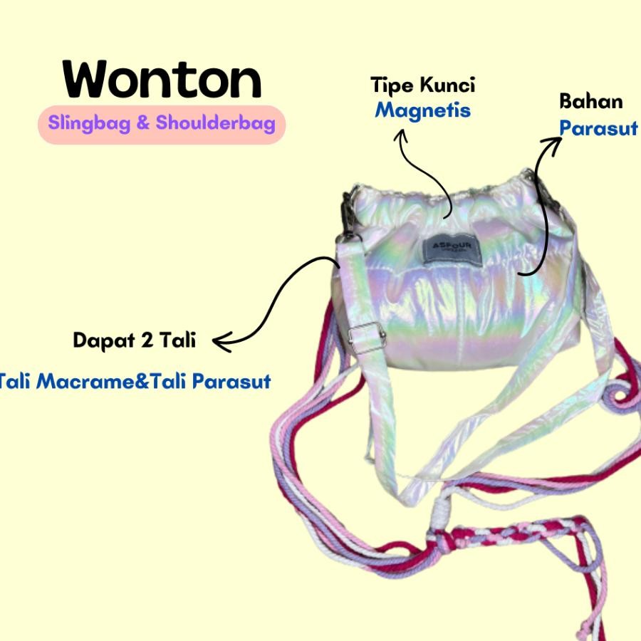 Wonton - Tas Wanita Parasut Puffy Bag Slingbag Gratis 2 Tali Tali Macrame Slingbag Wanita Anti Air