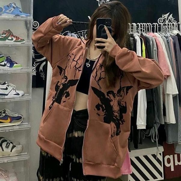 Jaket /Cardingan Abu Couple Hip Hop Cross Selling |Sweater Hoodie Keren Casual Cewek Cowok Oversize 