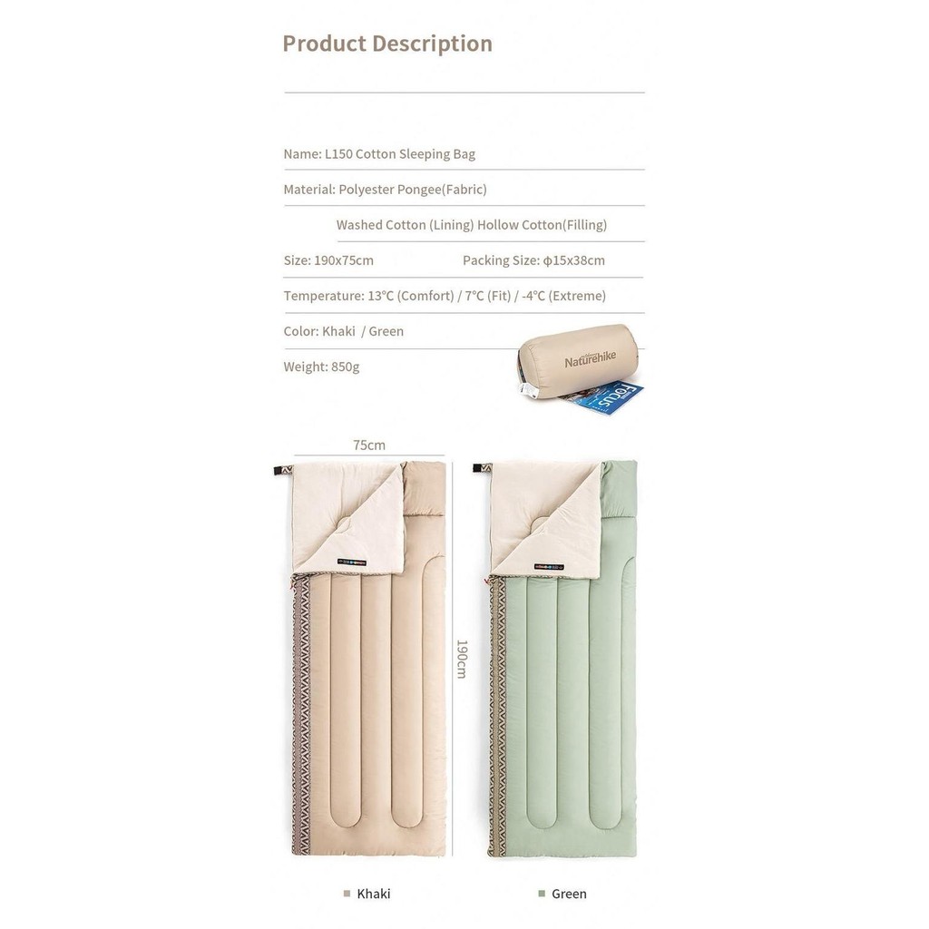 Sleeping Bag Naturehike L150 Nh20Msd05 Envelope Cotton