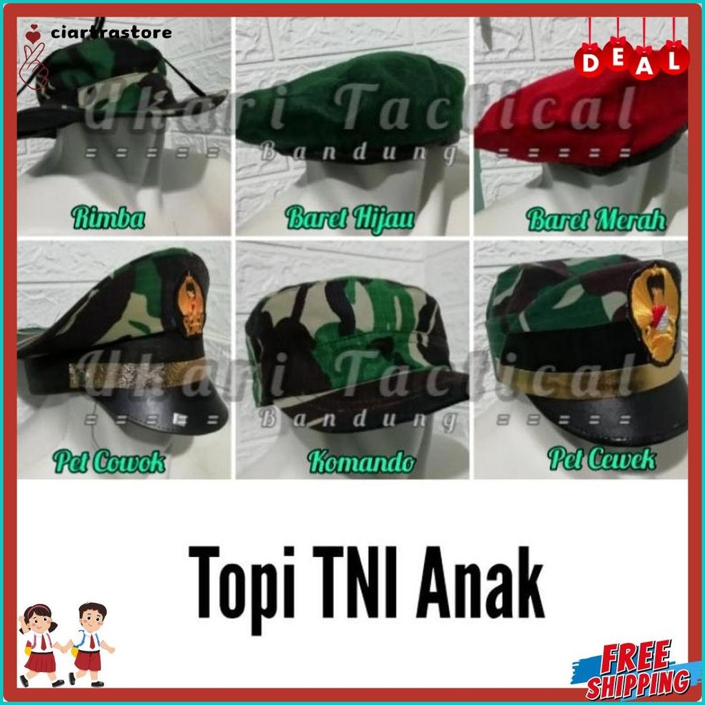 Topi baret pet komando rimba loreng TNI polri polisi kecil polantas pocil untuk perlengkapan karnava