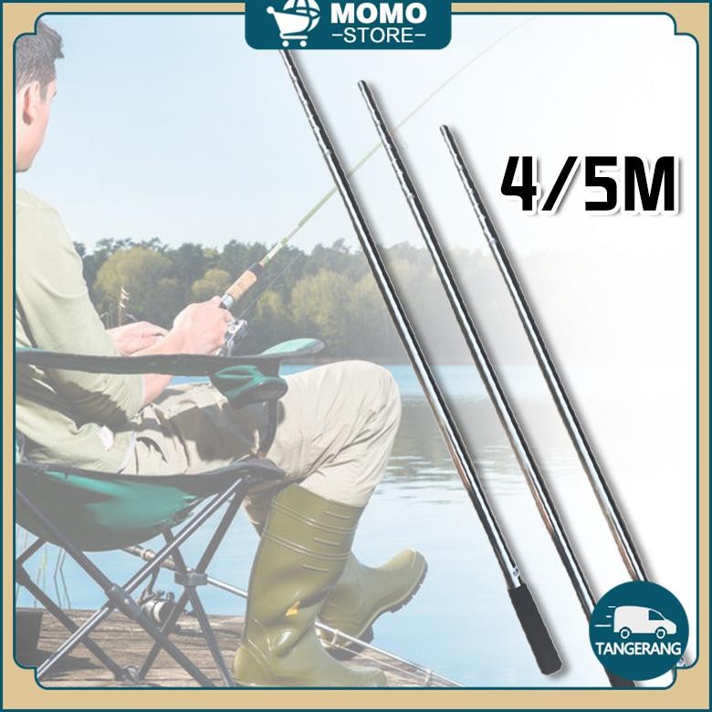 4m/5m Tongkat Jala Anti Karat Tanggok Serokan Jala Ikan Jaring Retractable Stik Serokan Ikan Tebal
