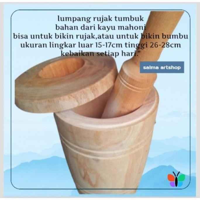 favorit] Lumpang kayu rujak tumbuk/ lumpang penumbuk bumbu masak Dengan Tutup, Kitchenware penumbuk 