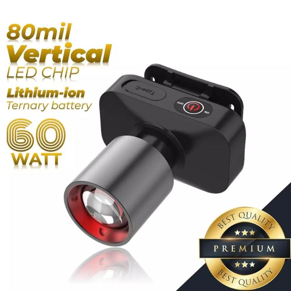 Senter kepala super terang anti air 1000 Lumen lampu senter kepala zoom super terang 60W headlamp ou