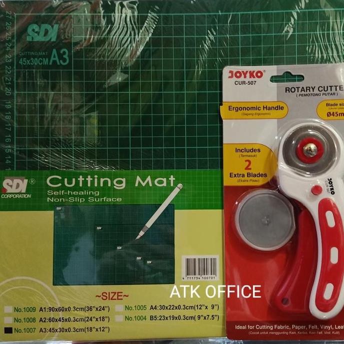 

Cutting Mat A3 Sdi + Rotary Cutter Joyko Cur -507 (Paket)