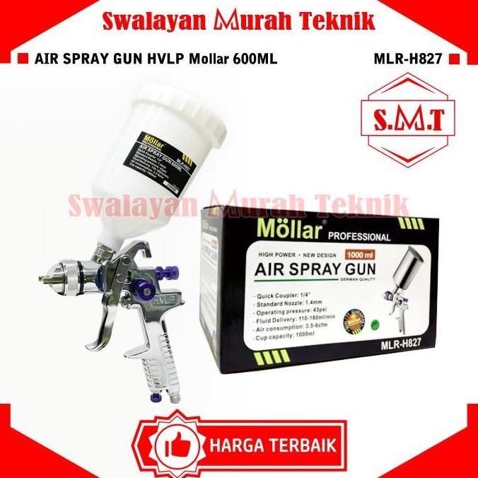 best seller] MOLLAR H827 HVLP Air Spraygun Spray Gun 600cc Tabung Cup Plastik