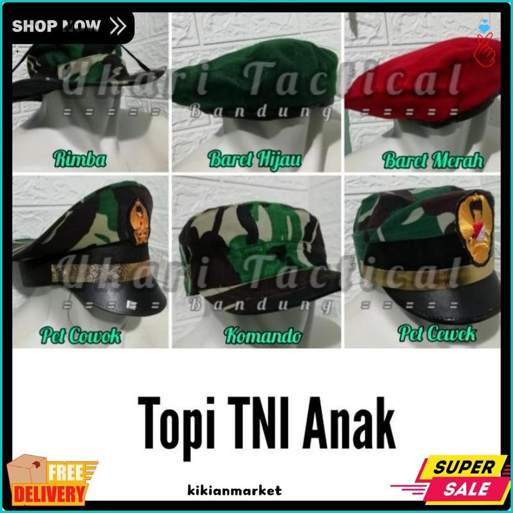 Topi baret pet komando rimba loreng TNI polri polisi kecil polantas pocil untuk perlengkapan karnava