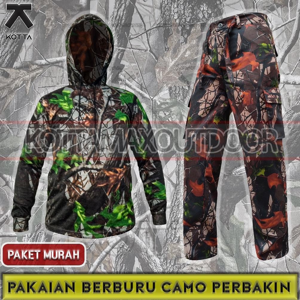 Special - Satu Set Setelan Pakaian Berburu Baju Kaos Lengan Panjang Celana Kamuflase Ranting Camo Pe