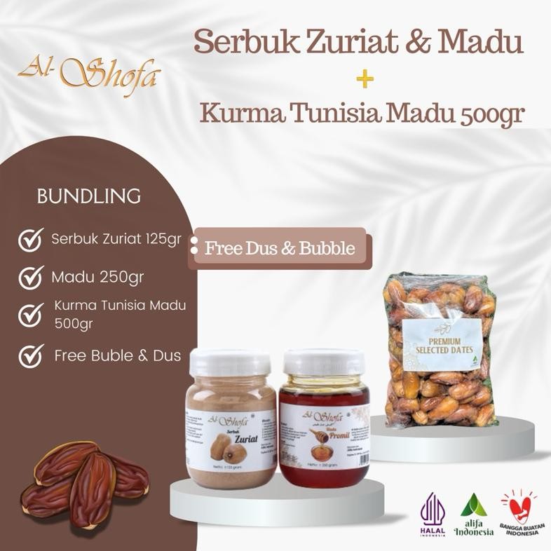 

New Paket Promil Serbuk Zuriat Al Shofa & Madu Promil Al Shofa & Kurma Tunisia Madu 500gr Free Kardus dan Bubble