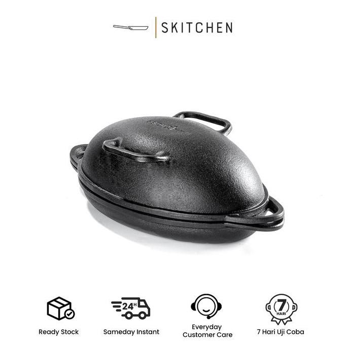SKITCHEN Cast Iron Brisbane Bread Pan Alat Panggangan, Loyang Roti Sourdough, Premium, Tahan Panas