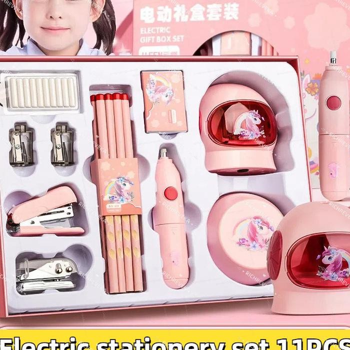 

Electric Stationery Set Set Alat Tulis Elektrik Rautan Penghapus Vacuum Pensil 11 In 1 Anak Alat Perkakas Belajar Anak Perempuan Kado
