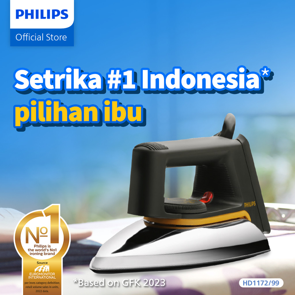 PHILIPS Setrika Kering HD1172/99 - Hitam, Tapak Non-Stick, seterika, setrikaan, gosokan baju
