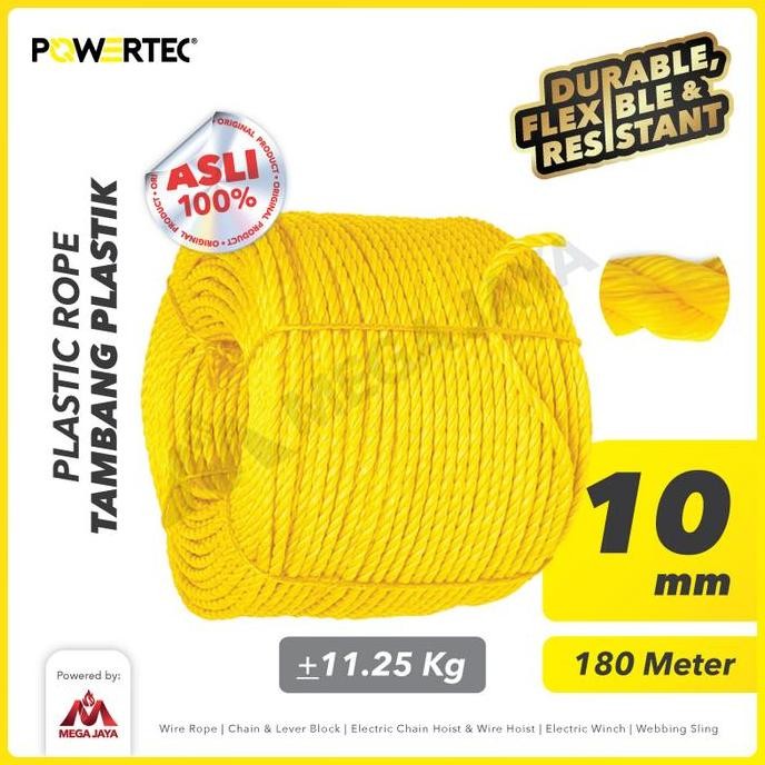 

POWERTEC TALI TAMBANG PLASTIK 10MM X 180M PLASTIC ROPE - KUNING ORIGINAL DAN TERPERCAYA