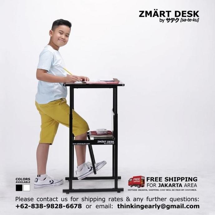 Zmart Desk (Hitam, Roda, Laci Keyboard, Horizontal Bars, No Leg Swing) Co