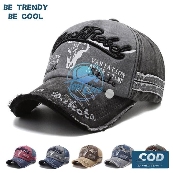 DI100 >> Topi Pria Distro Keren Blackrebel Denim Baseball Cap Warna Grey Polos Gaya Outfit Casual Pe