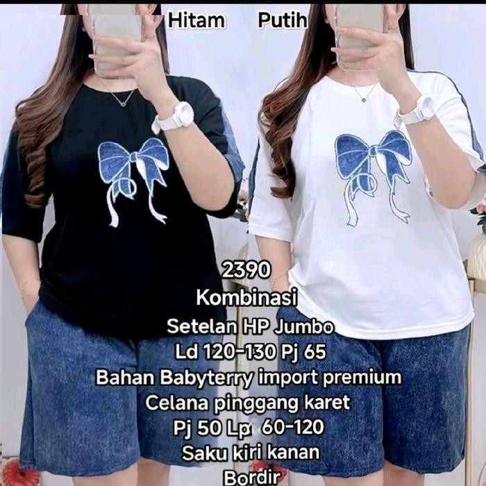 Special Set Wanita Jumbo Ld120-130 Hitam Pita Bordir Babyterry Import Rq-56