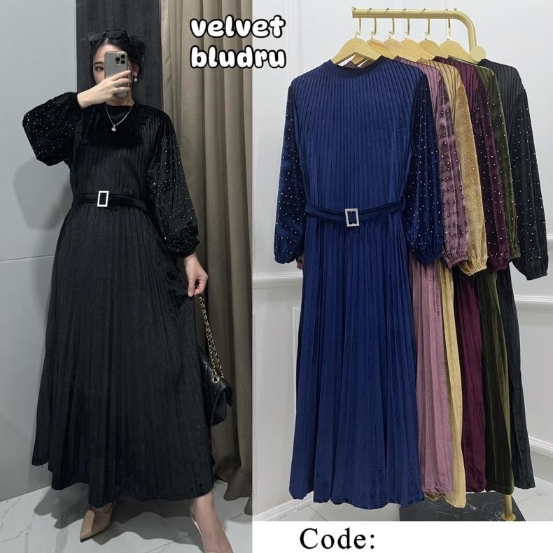 Promo GAMIS BLUDRU VELVET PREMIUM PLISKET FREE BELT MEWAH LEBARAN IDUL FITRI GROSIR PGMTA 011-02 MHV