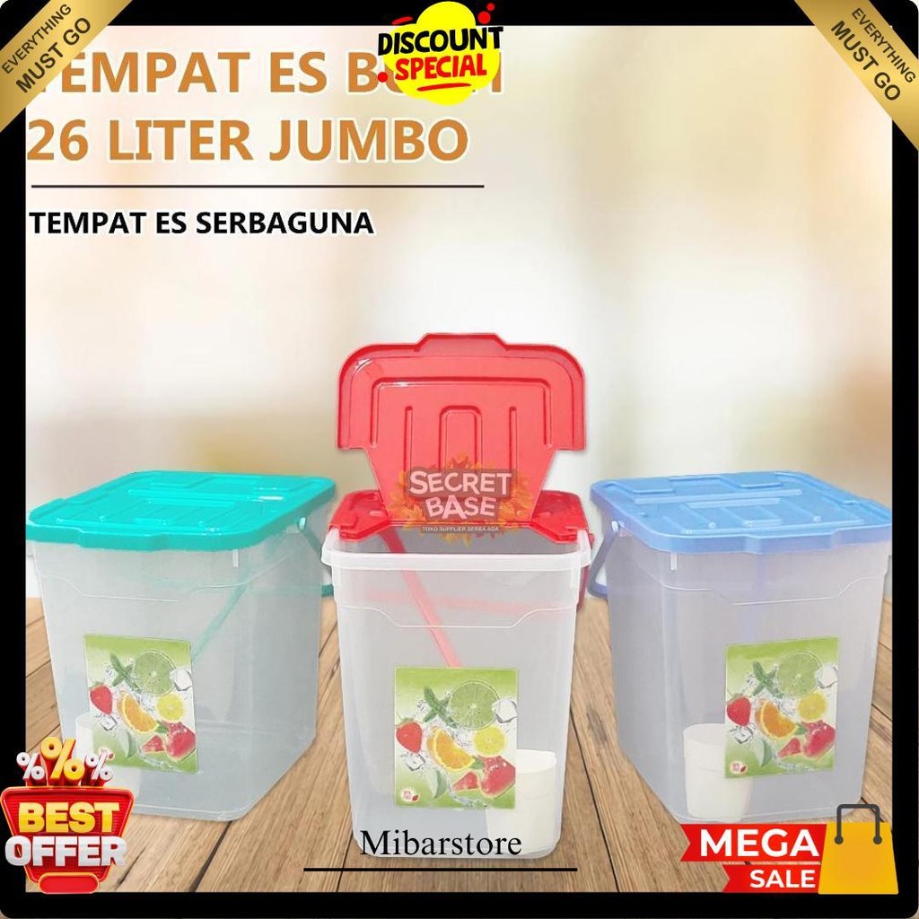 Toples Es Buah 26 L - Wadah Tempat Es Buah Besar Bonus Gayung Panjang Jualan Jus Capcin Juice Coklat