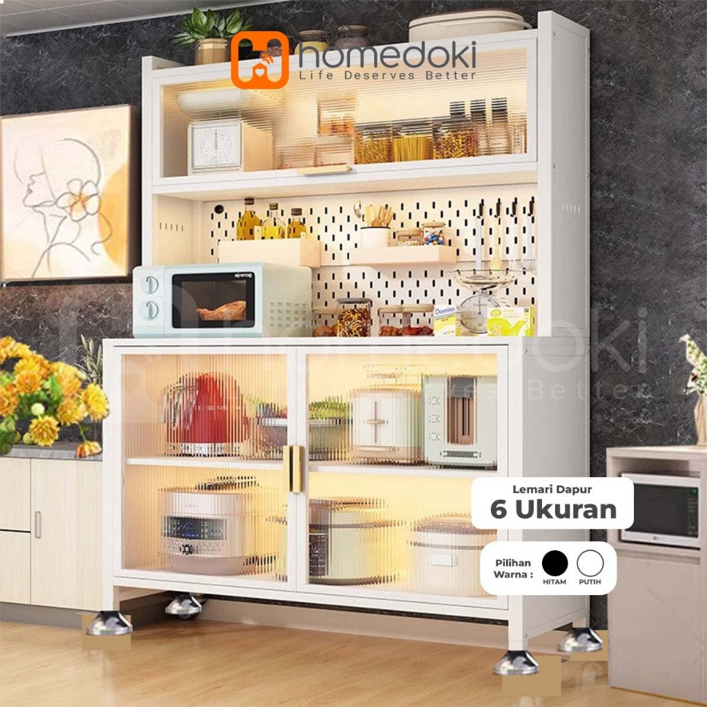 Homedoki Rak Dapur/ Lemari Dapur Dengan Pintu /Rak Penyimpanan Microwave Oven /Rak Dapur Serbaguna /