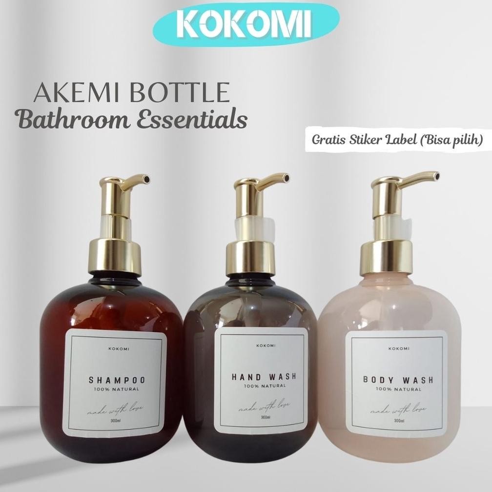 KOKOMI Botol Sabun Aesthetic AKEMI Botol Refill Sabun Cair 300ml Dapat Stiker Label Botol Refillable