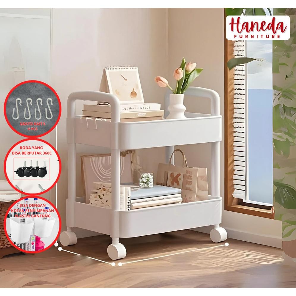 HANEDA BESAR | 2 Susun Rak Plastik rak susun Serbaguna rak sepatu rak buku Rak dapur rak toilet roda