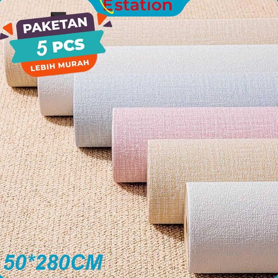 (PAKET 5 Roll) Wallpaper Linen 5 Roll | Wallpaper Dinding | Dekorasi Kamar | Wallpaper Dinding Linen