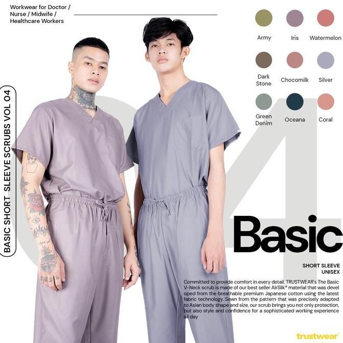 TRUSTWEAR - Basic Doctors Scrub / Set Baju Celana Jaga OKA OK Perawat / Dokter Lengan Pendek IV