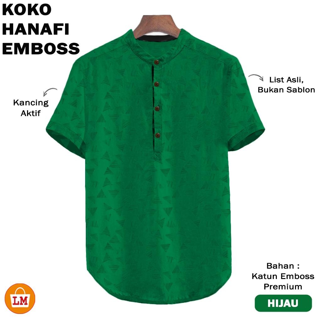 Gr-8 Lm 26432 Baju Pria Muslim Koko Hanafi Lengan Pendek Bahan Katun Embos Size Jumbo Big Size Gr-8