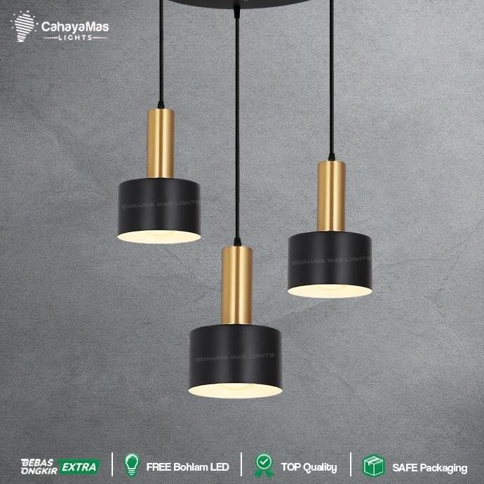 Lampu Hias Gantung Cafe / Dapur / Ruang Makan / Dll | Minimalis Modern Black Gold Fullset (Cahayamas